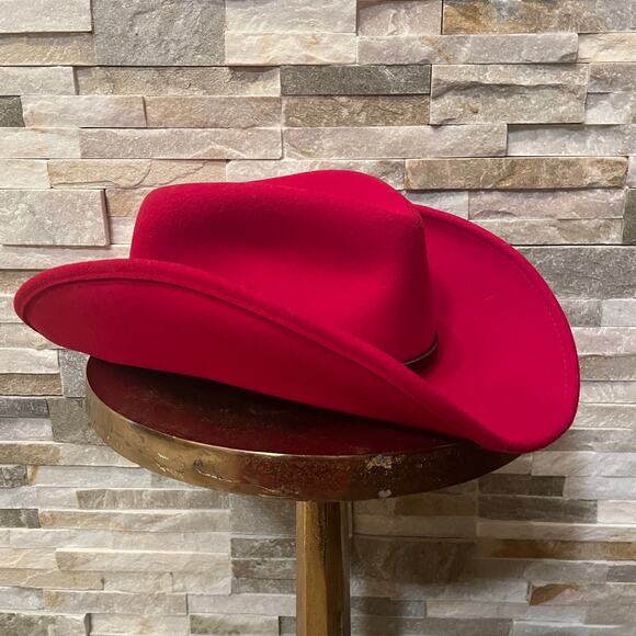 Red 100% Wool USA Fedora Hat L | Feather Holiday Western Revival Nashville - Picture 10 of 11